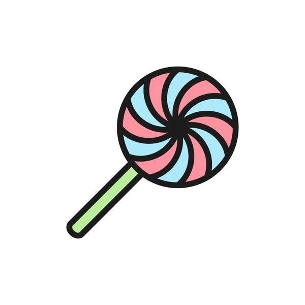 矢量嘎吱，棒棒糖，糖果扁平的颜色图标. — 图库矢量图片