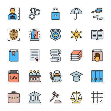 Adalet Düz Renk Simgeleri. Suçlu, Kelepçe, Terazi, Polis ve daha fazlası.
