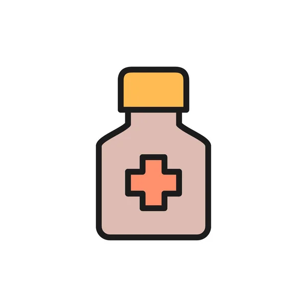 Vector bottle of medicine flat color icon. — Stock Vector