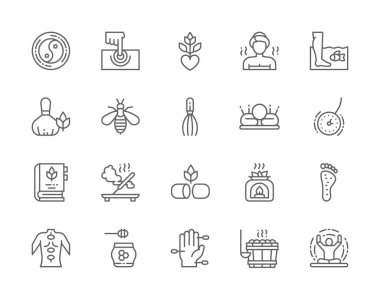 Alternatif Tıp Hattı Simgeleri. Hamam, meditasyon, yoga ve daha fazlası..