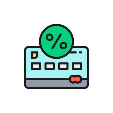 Kredi kartı, depozito düz renk çizgisi simgesi. Beyaz arkaplanda izole