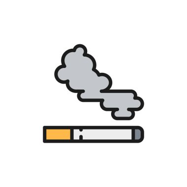 Sigara, tütün dumanı düz renkli çizgi ikonu. Beyaz arkaplanda izole