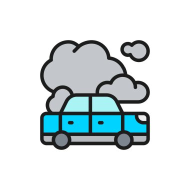 Egzoz emisyonlu araba, düz çizgi simgesinde yanan araba.