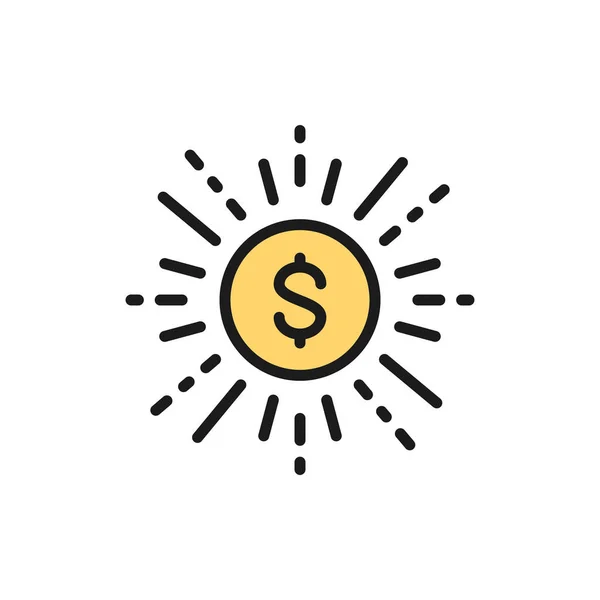 Brilhe ícone de linha de cor plana moeda. Isolado sobre fundo branco — Vetor de Stock