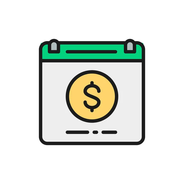 Ημερολόγιο payday δάνειο, μηνιαία πληρωμή εικονίδιο επίπεδη γραμμή χρώμα. — Διανυσματικό Αρχείο