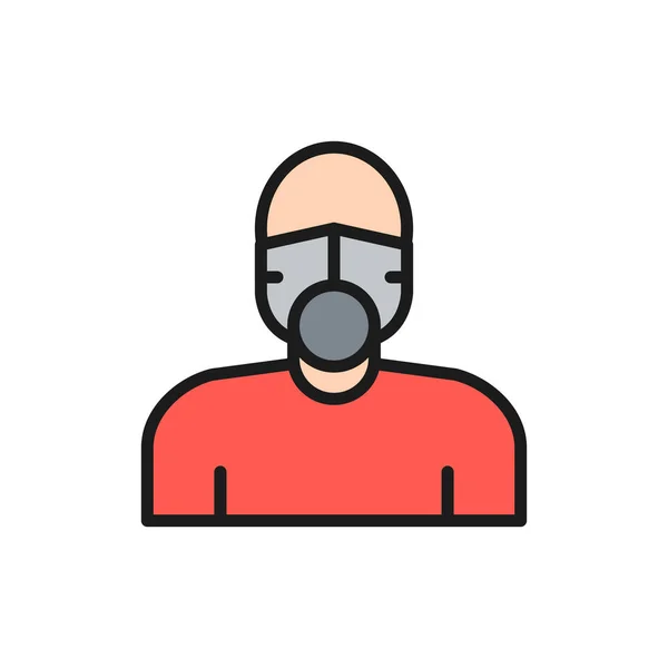 Vector man in respiratory system flat color line icon. — Stock Vector