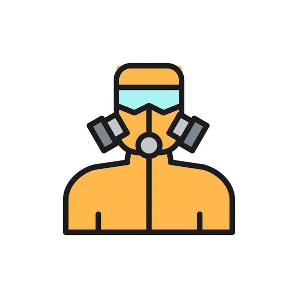 Vector man in gas mask flat color line icon. — Stock Vector