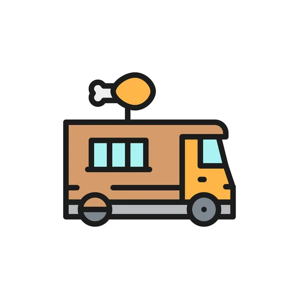 Camión de pollo frito, la calle de comida rápida plana línea de color icono . — Vector de stock