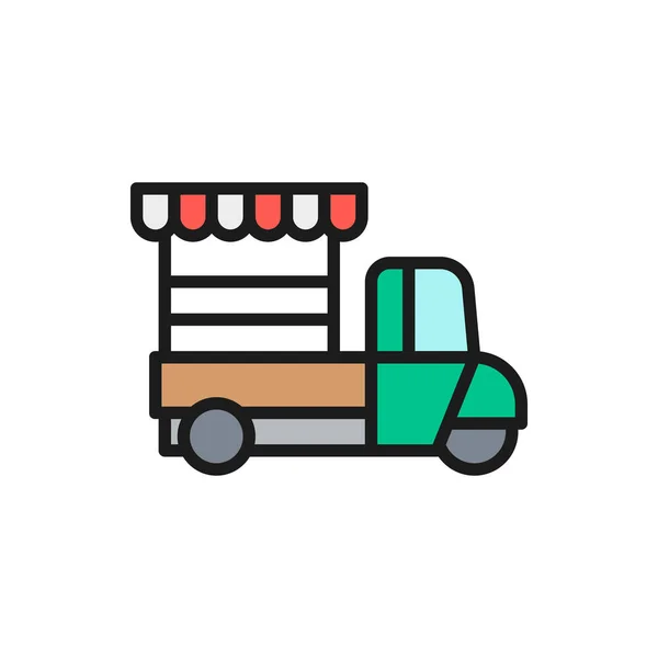 Camión de comida rápida plana icono de línea de color. Aislado sobre fondo blanco — Vector de stock