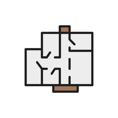 Daire planı, mimari proje düz renk çizgisi simgesi.