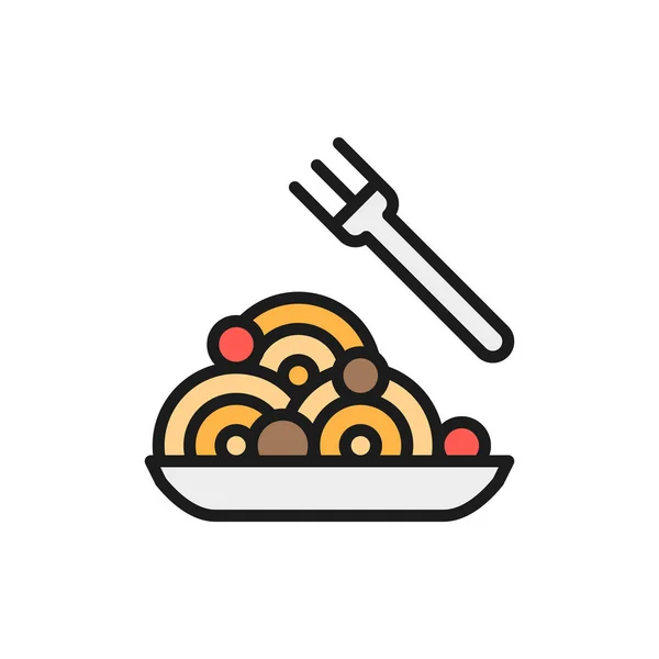 Vector espaguetis, pasta, plato italiano icono de línea de color plano . — Vector de stock