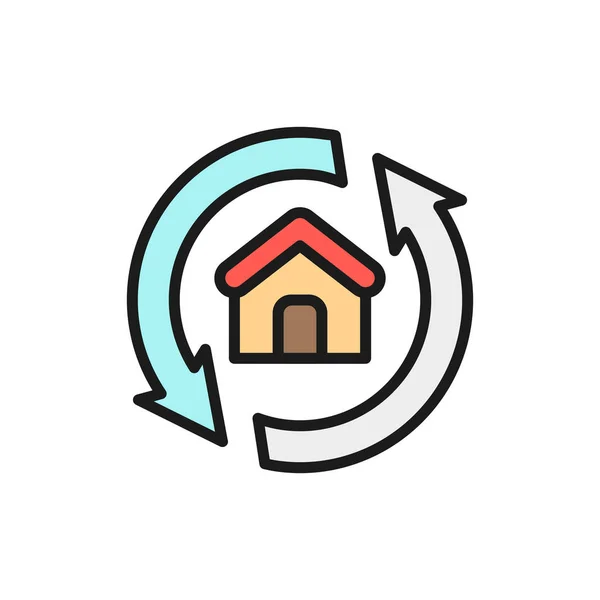 Maison remodelage, réaménagement, réparation maison ligne de couleur plate icône . — Image vectorielle