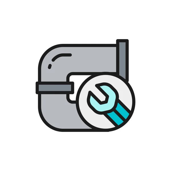 Plumbing, pipe replacement, repair drain pipe flat color line icon. — Stock Vector