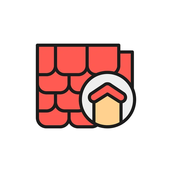 Dak vervanging, reparatie dak, bouwmaterialen voor huis kleur icoon — Stockvector
