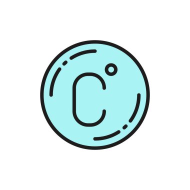 Celsius 'ta vektör sıcaklığı, termometre düz renk çizgisi simgesi.