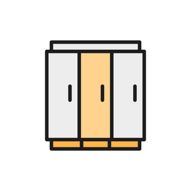 3 kapı buzdolabı, içecek için buzdolabı düz renkli çizgi simgesi.