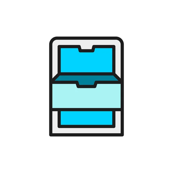 Congelador de vectores con cajones, icono de línea de color plano refrigerador . — Vector de stock