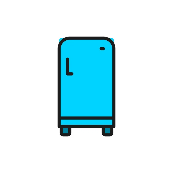 Retro koelkast, enkele vak koelkast platte kleur lijn pictogram. — Stockvector