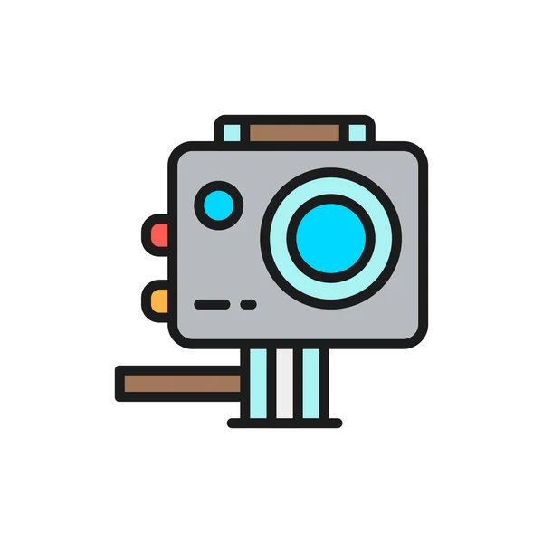 Akció kamera, extrém videó kamera lapos színes vonal ikon. — Stock Vector