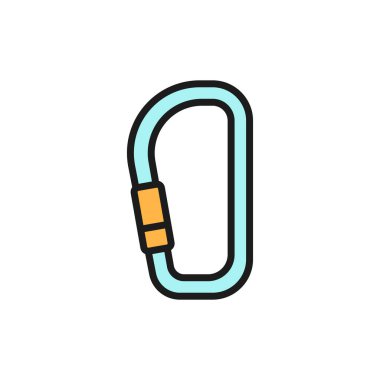 Karabina, tırmanma ekipmanı düz renk çizgisi simgesi. Beyaz arkaplanda izole