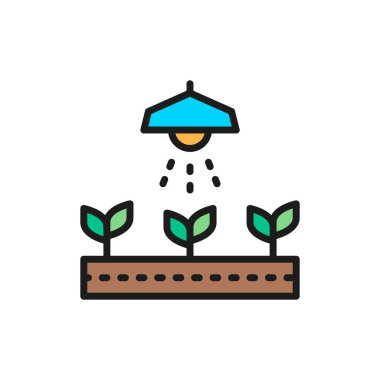 Bitki büyümesi için profesyonel ışıklandırma, tarım düz çizgi simgesi.