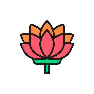 Lotus, Hint çiçeği düz renkli çizgi ikonu. Beyaz arkaplanda izole