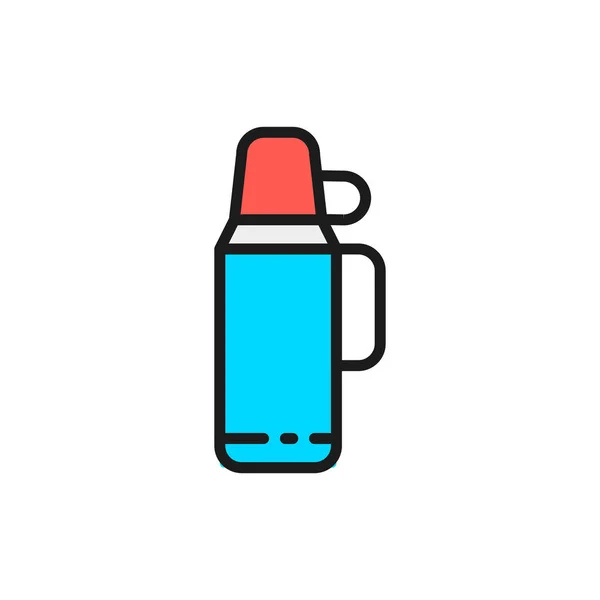 Vector thermos with a cup flat color line icon. — Stock Vector