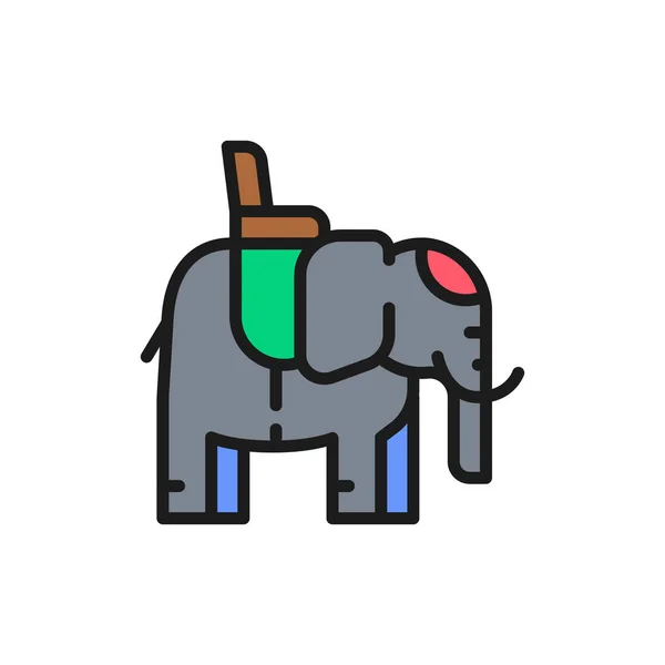 Indiai elefánt nyereg lapos színű vonal ikon. — Stock Vector