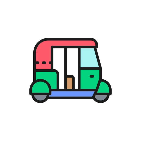 Tuk tuk car, traditional public transport in India flat color line icon. — Stock Vector