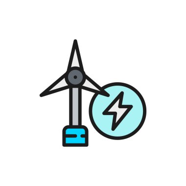 Rüzgar santrali, rüzgar türbini düz renk çizgisi simgesi.