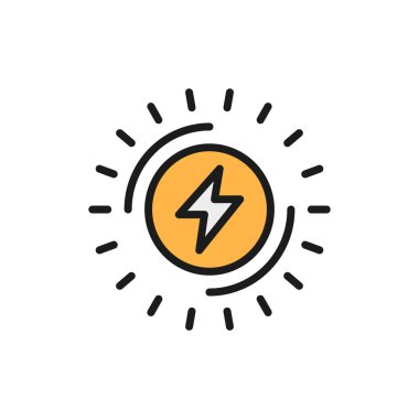 Elektrik enerjisi, elektrik düz renk çizgisi simgesi. Beyaz arkaplanda izole