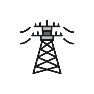 Yüksek voltajlı elektrik hattı pilonu, enerji direği düz çizgi simgesi.