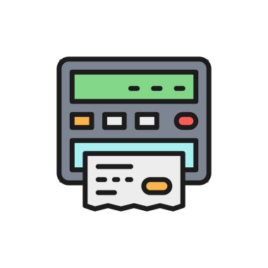 Taksi sayacı, kağıt makbuzu düz renk çizgisi simgesi.