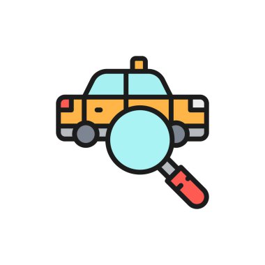 Vektör taksi araması, arabanın düz çizgi simgesini bul.