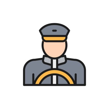 Vektör taksi şoförü, taksici, düz çizgi simgesi.