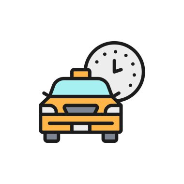 Taksi bekleme süresi, araba teslim tarihi, düz renk çizgisi simgesi.