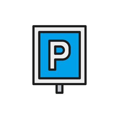 Vektör park alanı, park işareti düz renk çizgisi simgesi.