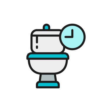 Frequent toilet visits, long time in WC flat color line icon. clipart
