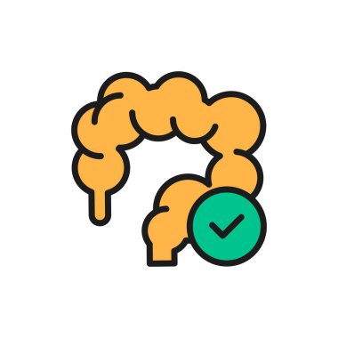 Sağlıklı bağırsaklar, kalın bağırsak düz çizgi ikonu. Beyaz arkaplanda izole