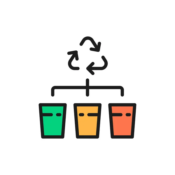 Coleta de lixo separada, ícone de linha de cor plana de classificação de resíduos . — Vetor de Stock