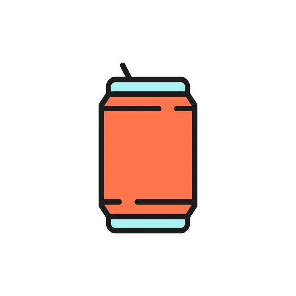 Barattolo di birra vettoriale, stagno, icona della linea di colore piatto della spazzatura . — Vettoriale Stock