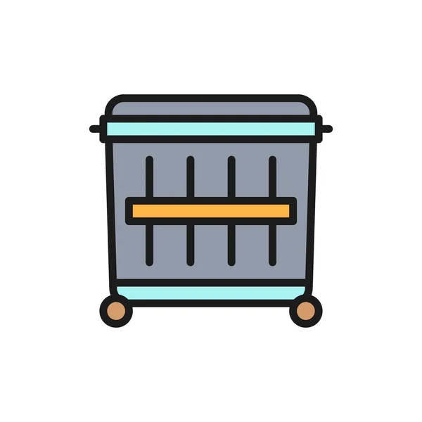 Prullenbak, prullenbak, vuilnisbak, grote vuilnisbak platte kleur lijn pictogram. — Stockvector