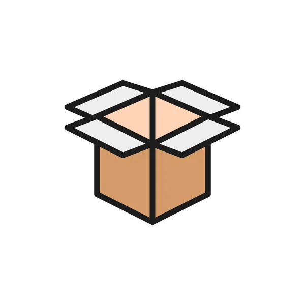 Open cardboard box, paper garbage flat color line icon. — ストックベクタ