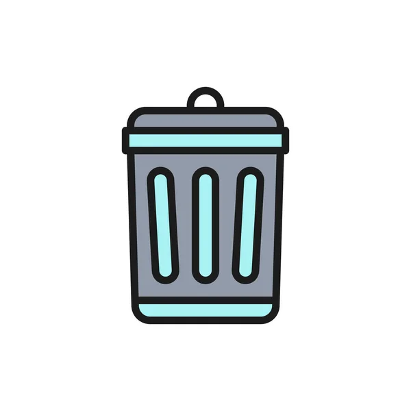 Lixo bin ícone de linha de cor plana. Isolado sobre fundo branco — Vetor de Stock
