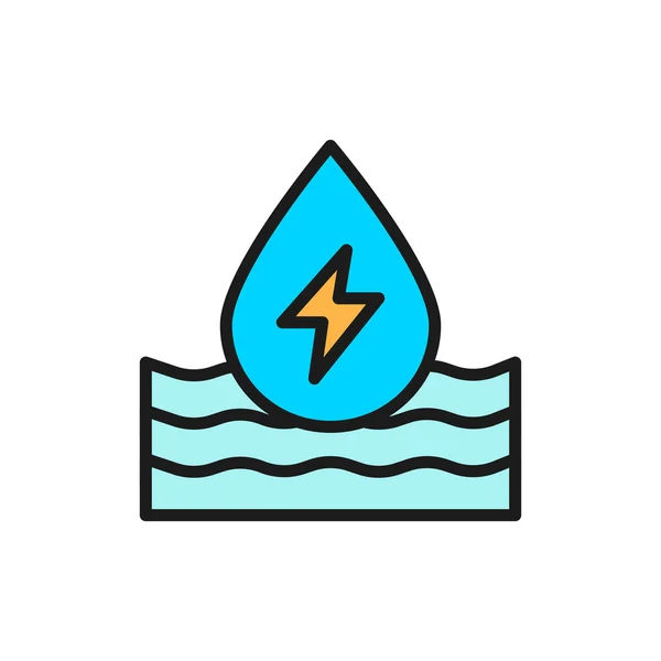 Energia dell'acqua, icona della linea di colore piatto ecologia. Isolato su sfondo bianco — Vettoriale Stock