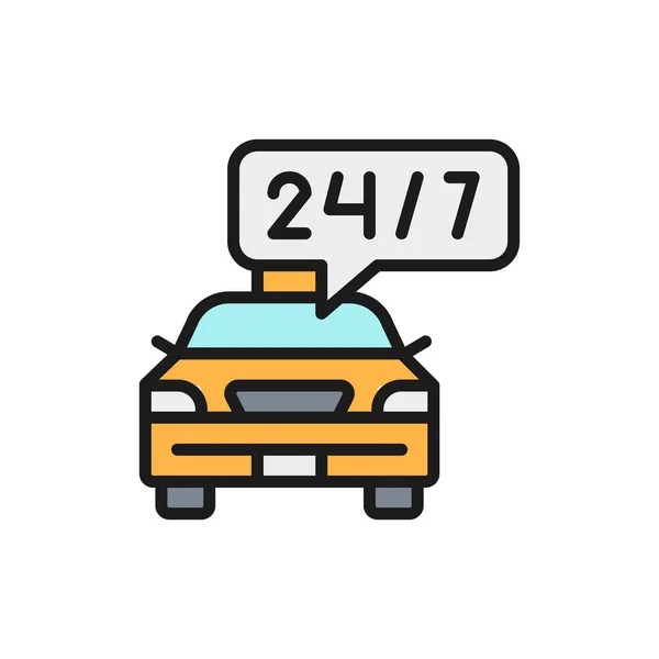 24 saat taksi servisi, son teslim tarihi, düz renk çizgisi simgesi. — Stok Vektör