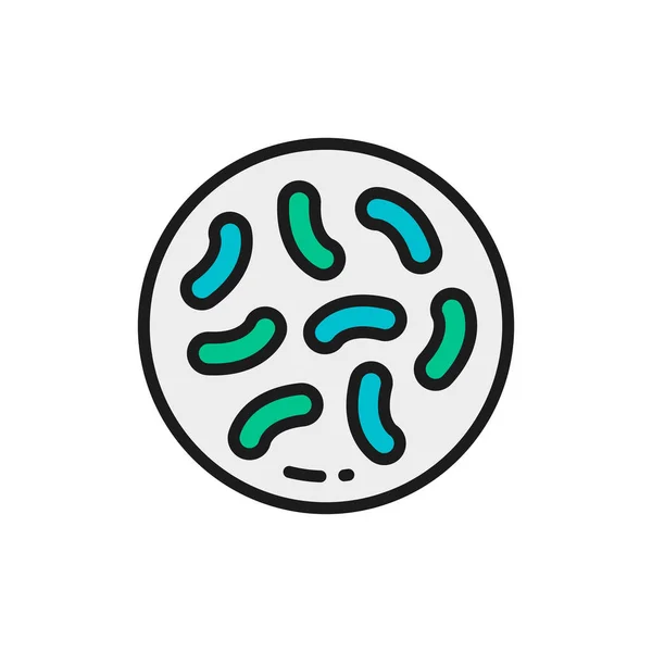 Probióticos, lactobacilos, bifidobacterias icono de línea de color plana . — Vector de stock