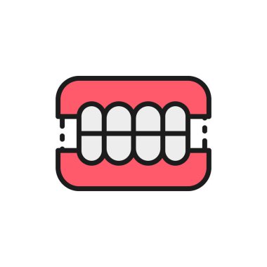 Takma dişler, diş protezi, diş ortopedisi düz renk çizgisi simgesi.