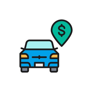 Vektör ücretli park yeri, geçiş ücreti düz renk çizgisi simgesi.