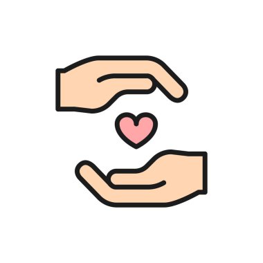 Sadaka, organ bağışı, kalp koruması düz renk çizgisi simgesi.